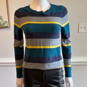 LOFT Multicolor Striped Crew Neck Sweater